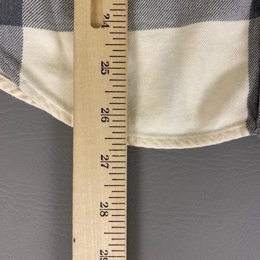 Banana Republic Flannel Shirt Men's Small Ivory‎ Gray Slim Fit Plaid Button Up